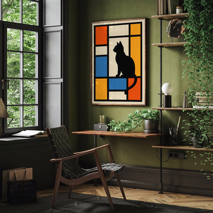 Bauhaus Cat Print Geometric Mondrian Art Print