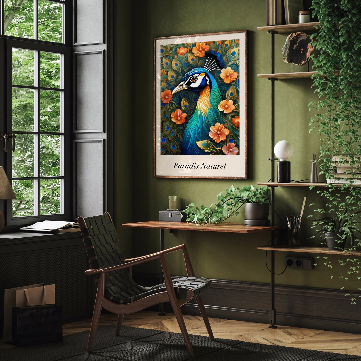 Paradis Naturel Peacock Floral Poster