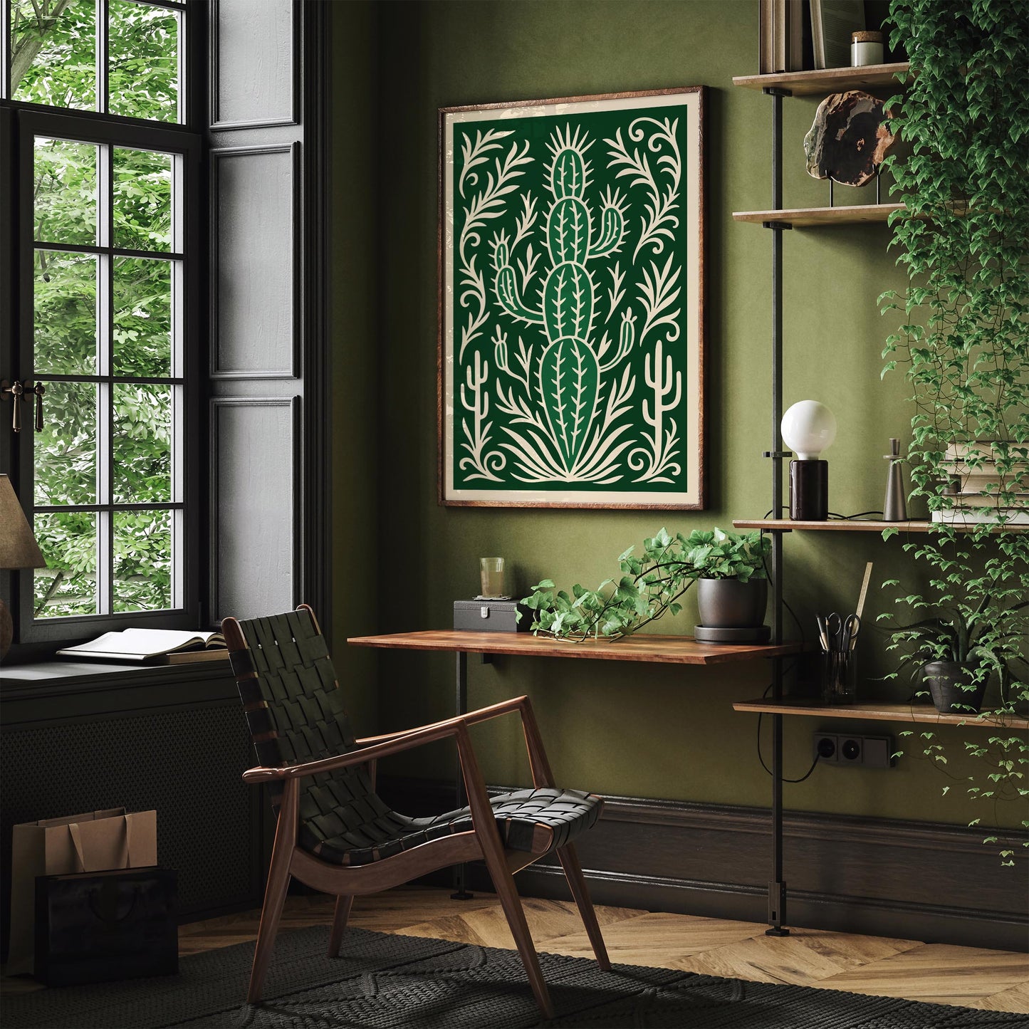 Eclectic Green Cactus Plant Wall Art Poster