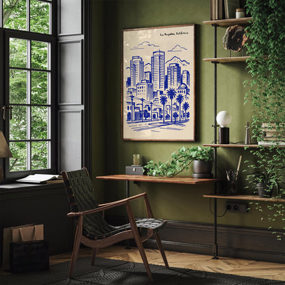 Los Angeles California Poster - Blue Cityscape Wall Art Print