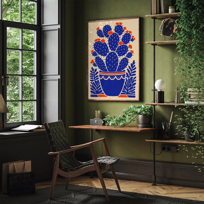 Blue Blooming Cactus Plant Print