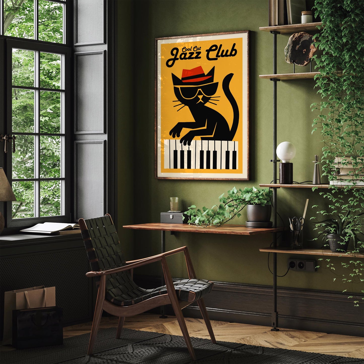 Cool Cat Jazz Club Poster - Yellow Music Wall Art Print