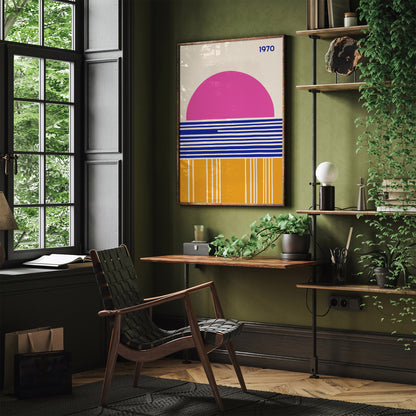 1970 Retro Pink Geometric Sun Poster