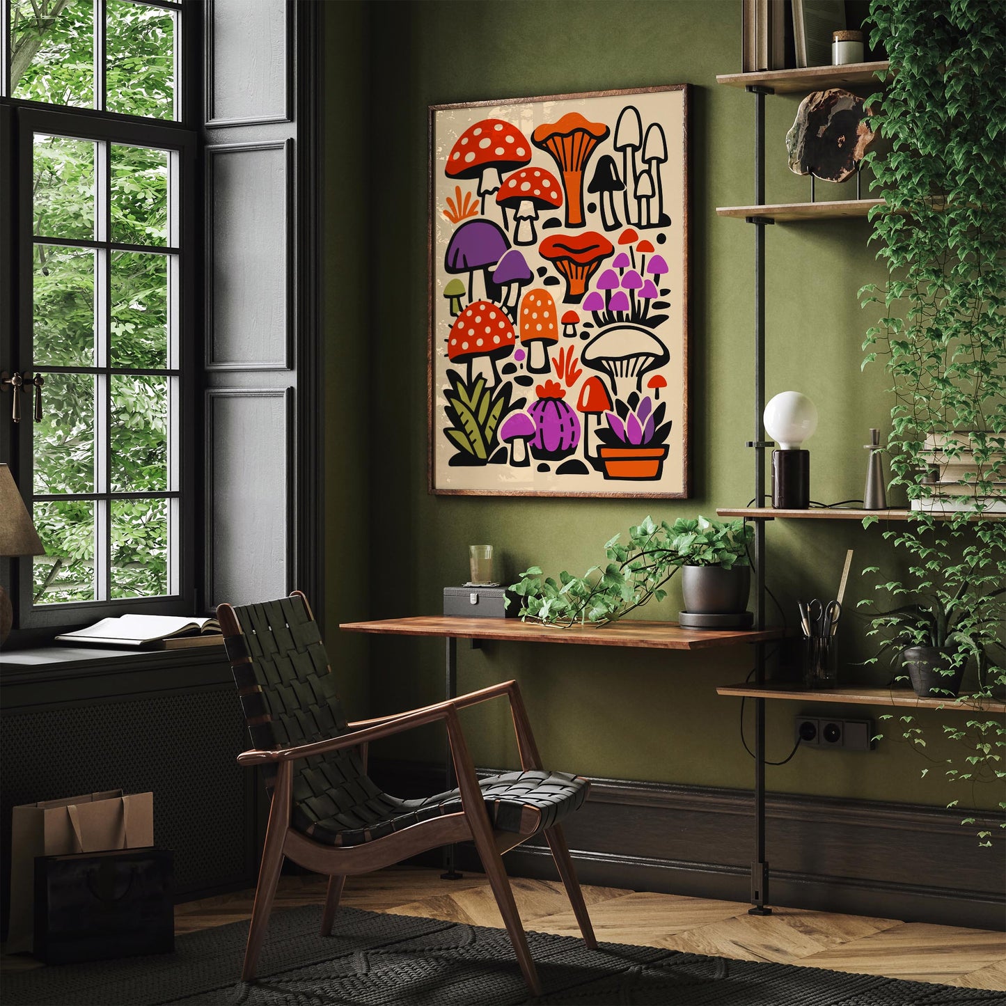 Colorful Eclectic Mushrooms Wall Art Print – Boho Botanical Fungi Poster