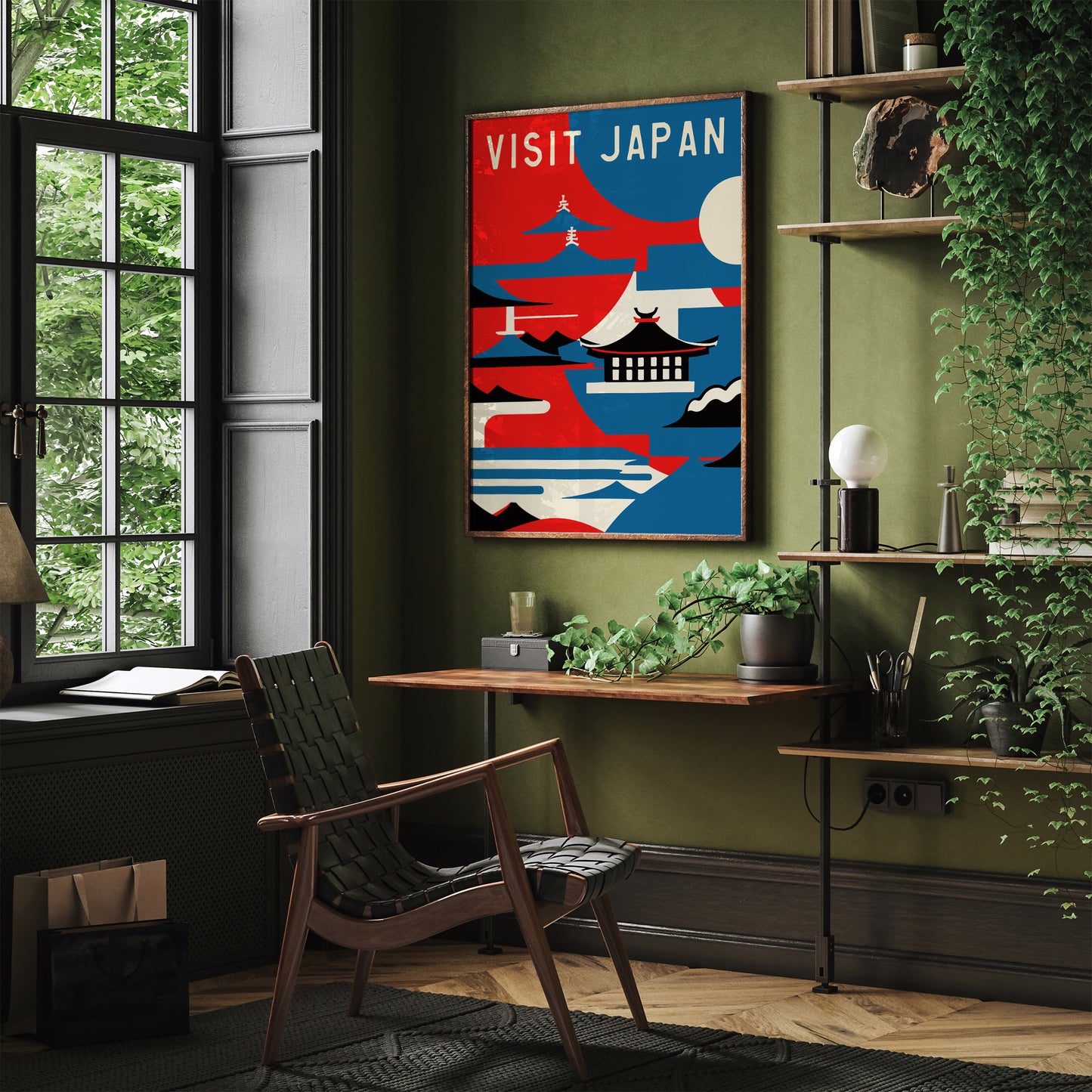 Visit Japan Retro Blue Wall Art