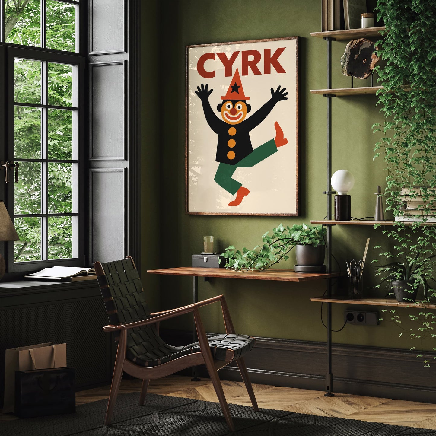 Polish Circus Retro Poster with Funny Clown