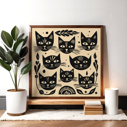 Black Cats Poster - Square Animal Wall Art Print
