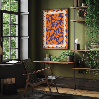 Orange Purple Botanical Poster - Bold Maximalist Leaf Wall Art