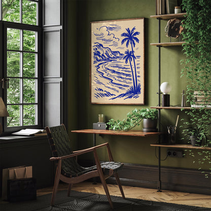 Tropical Palm Coast Line Art Print 2026