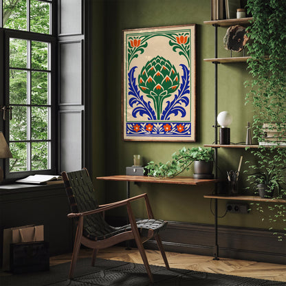 Folk Illustration of Artichoke Poster Print