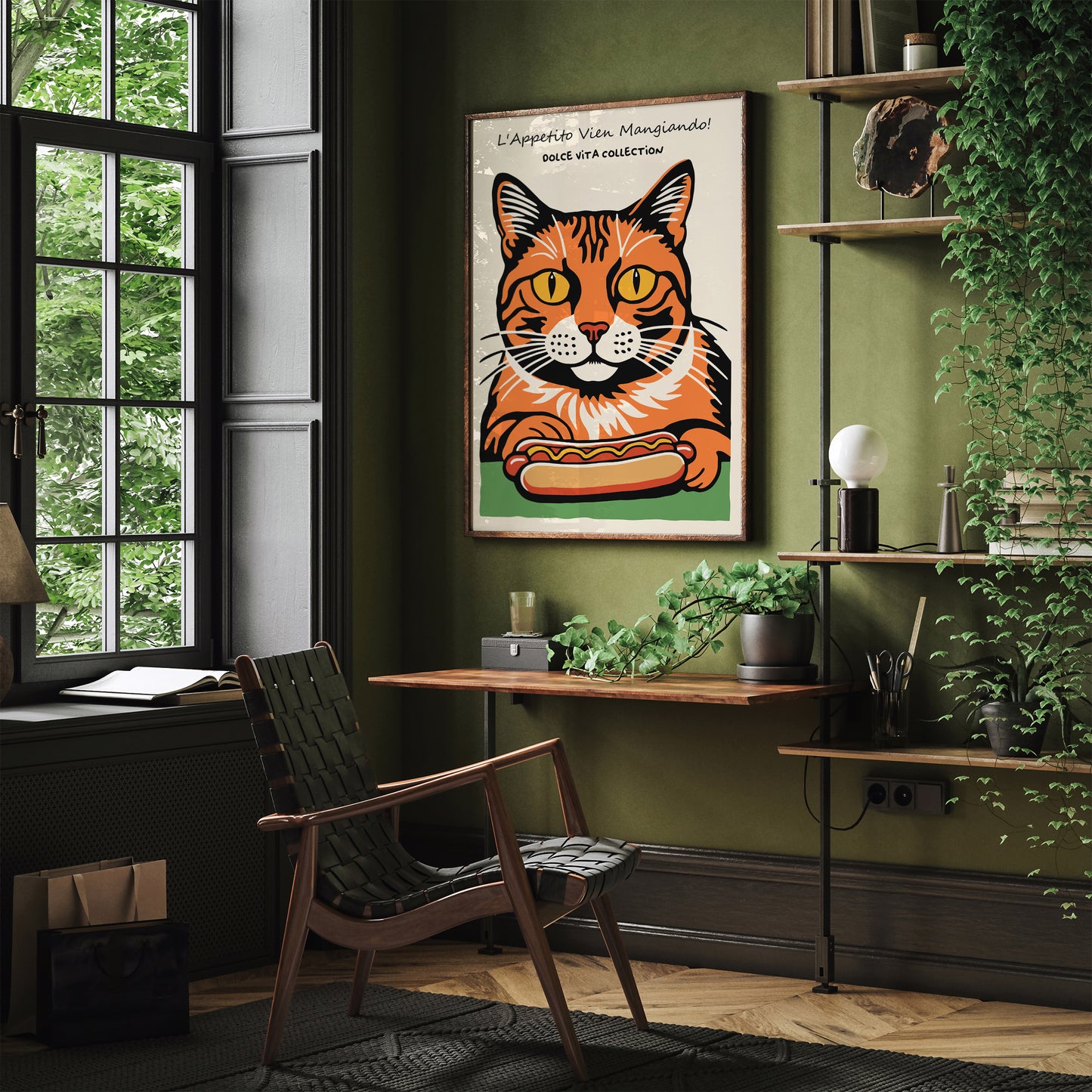 Cat Hot Dog Lover Funny Feline Art Print