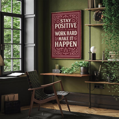 Burgundy Inspirational Print - Work Hard Quote Decor