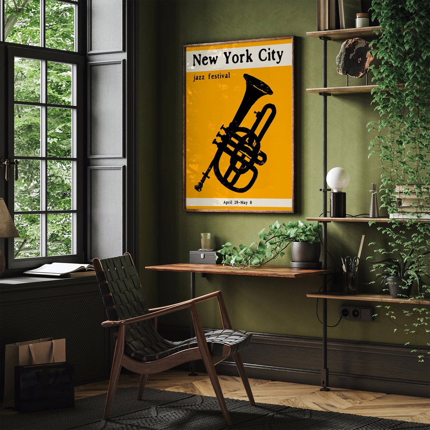 Yellow NYC Jazz Festival Trumpet Music Poster