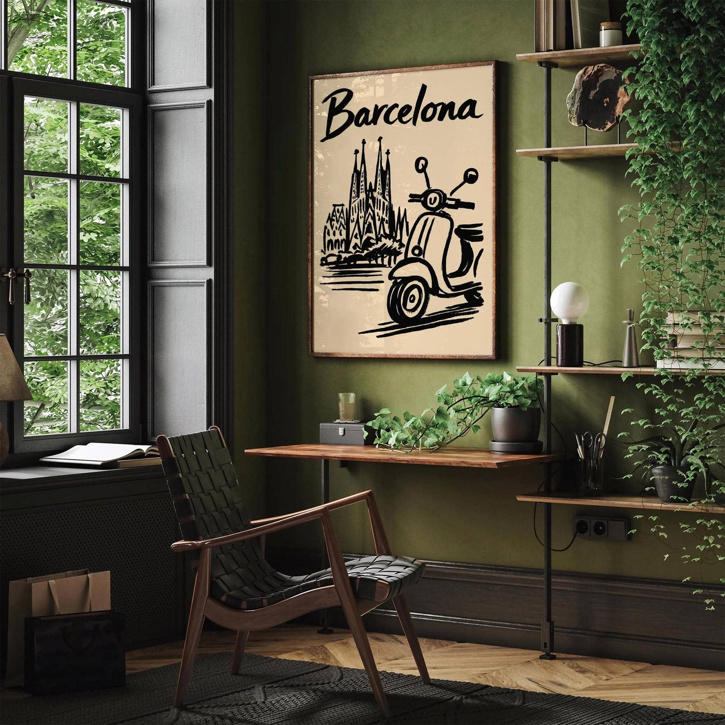Barcelona Black Ink Style Travel Poster