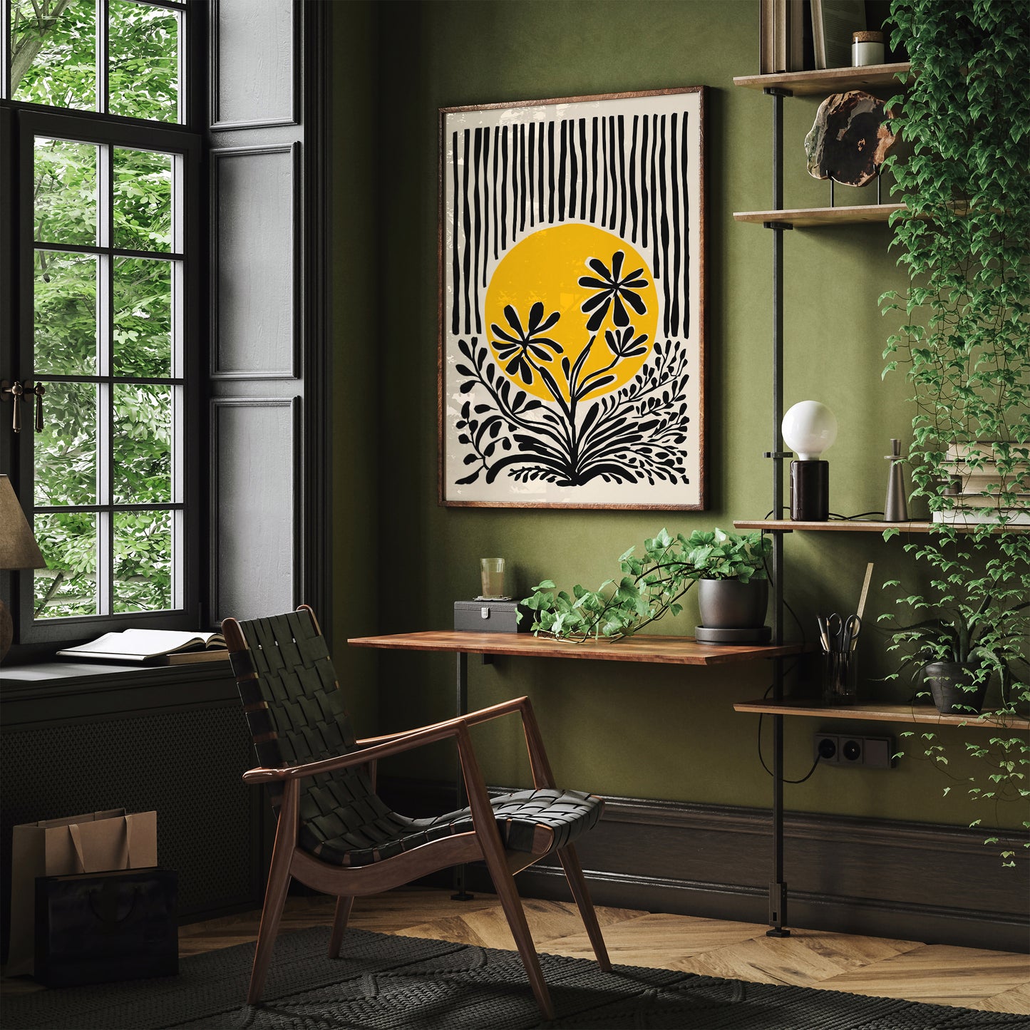 Yellow Sun and Flowers Art Print