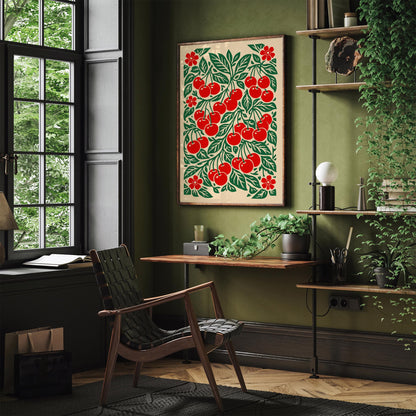 Retro Cherry Poster – Red Cherry Kitchen Wall Art Print