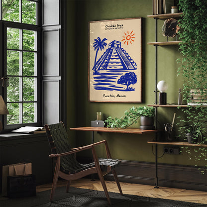 Chichen Itza Poster - Mexico Pyramid Travel Print