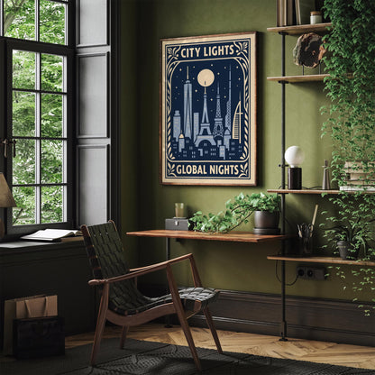 City Lights Global Nights Poster - Travel Wall Art
