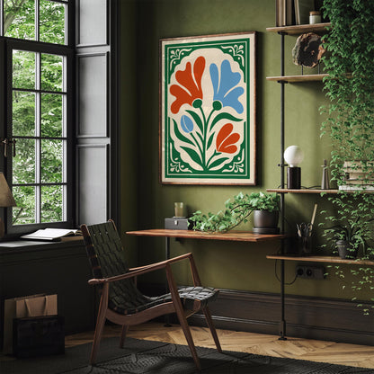 Blue and Red Floral Wall Art Print