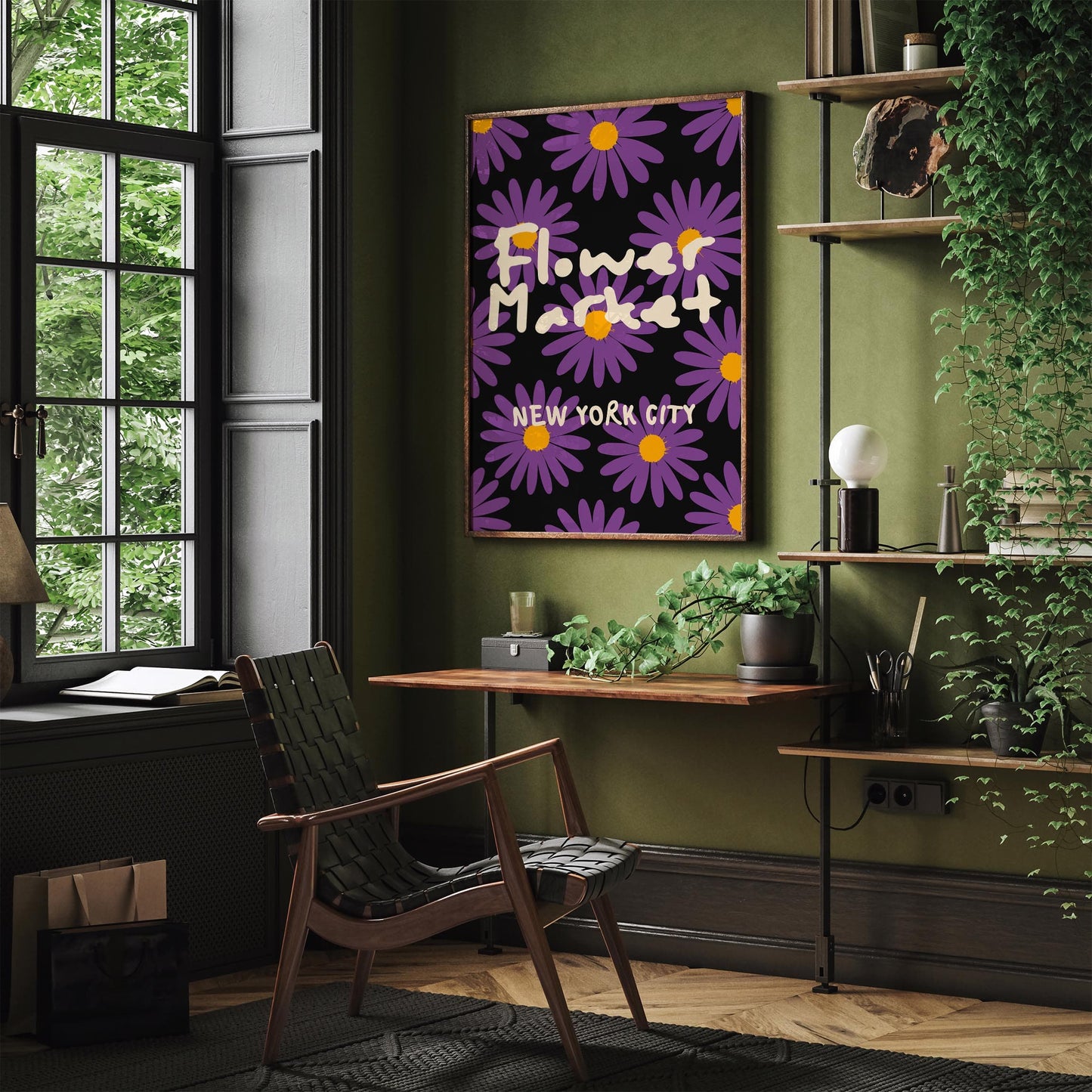 Flower Market New York City Poster, Purple Daisies Print