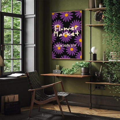 Flower Market New York City Poster, Purple Daisies Print