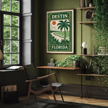 Destin Florida Beach Landscape Poster – Green Tones