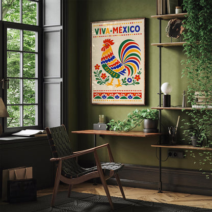 Mexican Rooster Poster – Colorful Folk Art Wall Print