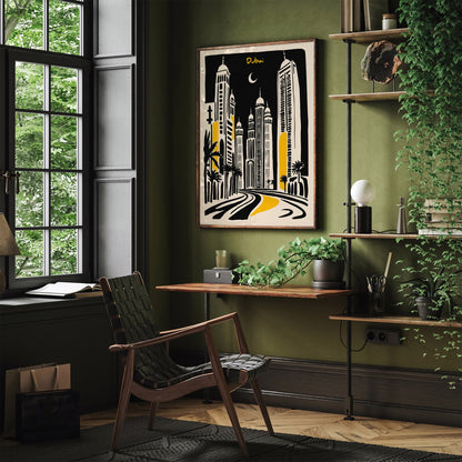 Dubai Cityscape Retro Travel Art Print