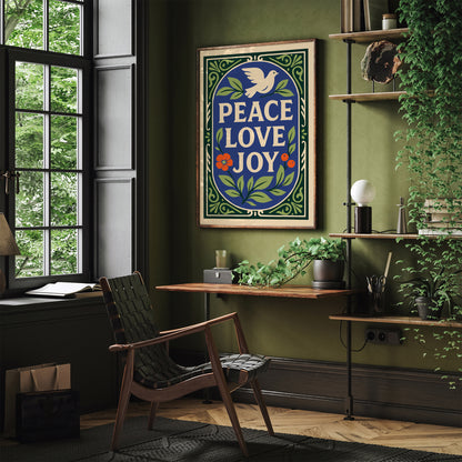 Peace Love Joy Poster – Dove & Floral Wall Art