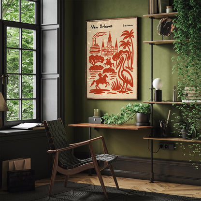 New Orleans Louisiana Red Poster