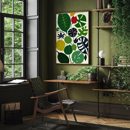 Green Floral Mid-Century Shapes Poster