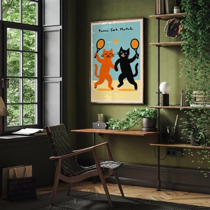 Paws. Set. Match. Funny Cats Playin Tennis Poster