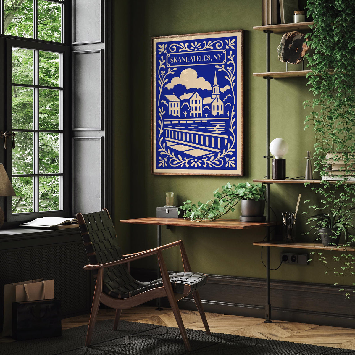 Skaneateles New York Blue Cityscape Travel Poster