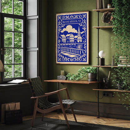 Skaneateles New York Blue Cityscape Travel Poster