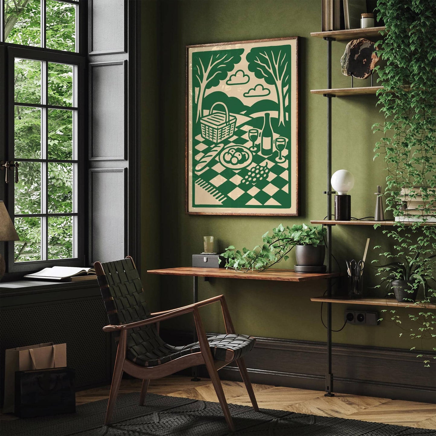 Hyde Park London Picnic Illustration Poster in Green