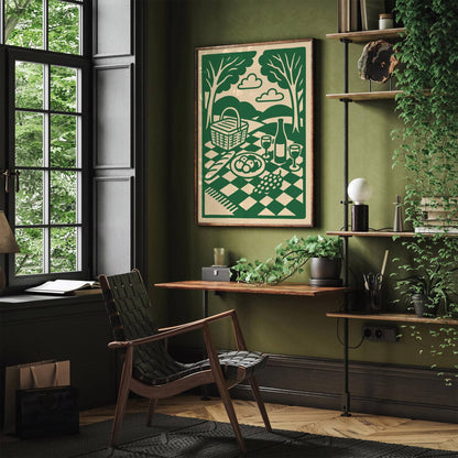 Hyde Park London Picnic Illustration Poster in Green