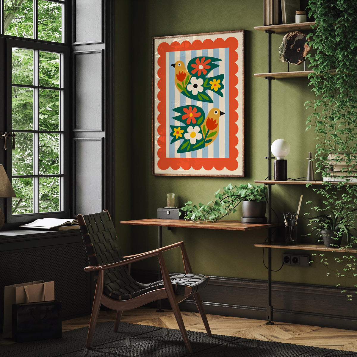Colorful Folk Bird Poster