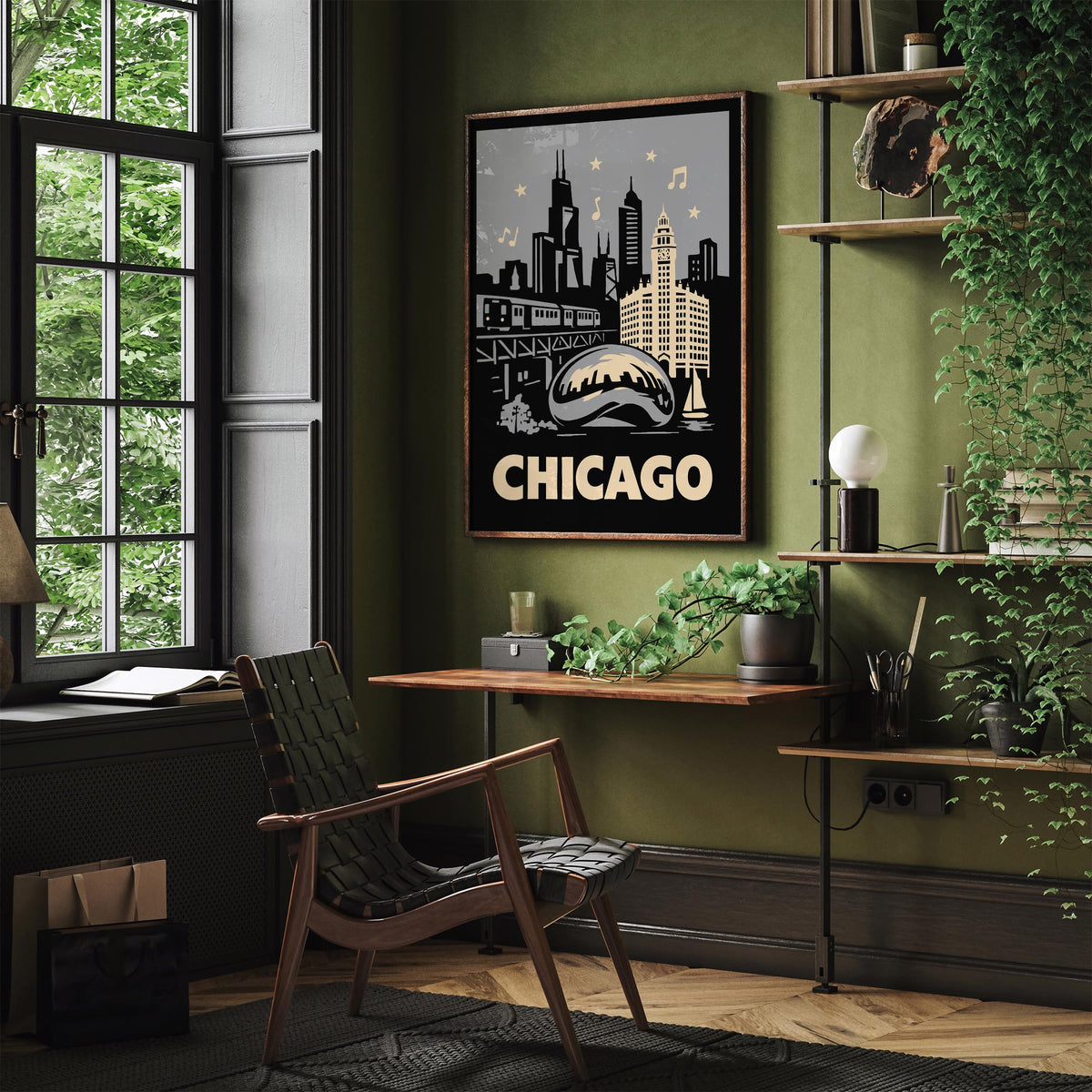 Chicago Cityscape Retro Travel Poster