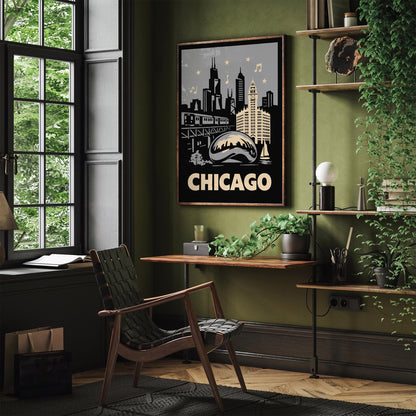 Chicago Cityscape Retro Travel Poster