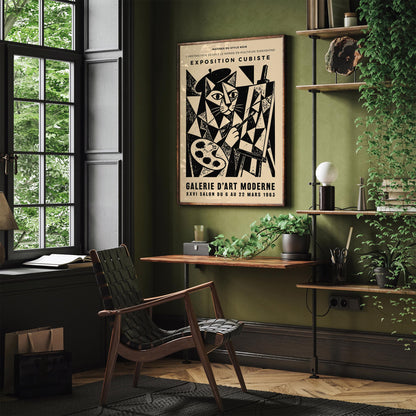 Cat Painter Poster – Vintage Cubism Exhibition Wall Art Print