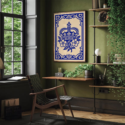 Royal Blue Rococo Floral Crown Art Poster