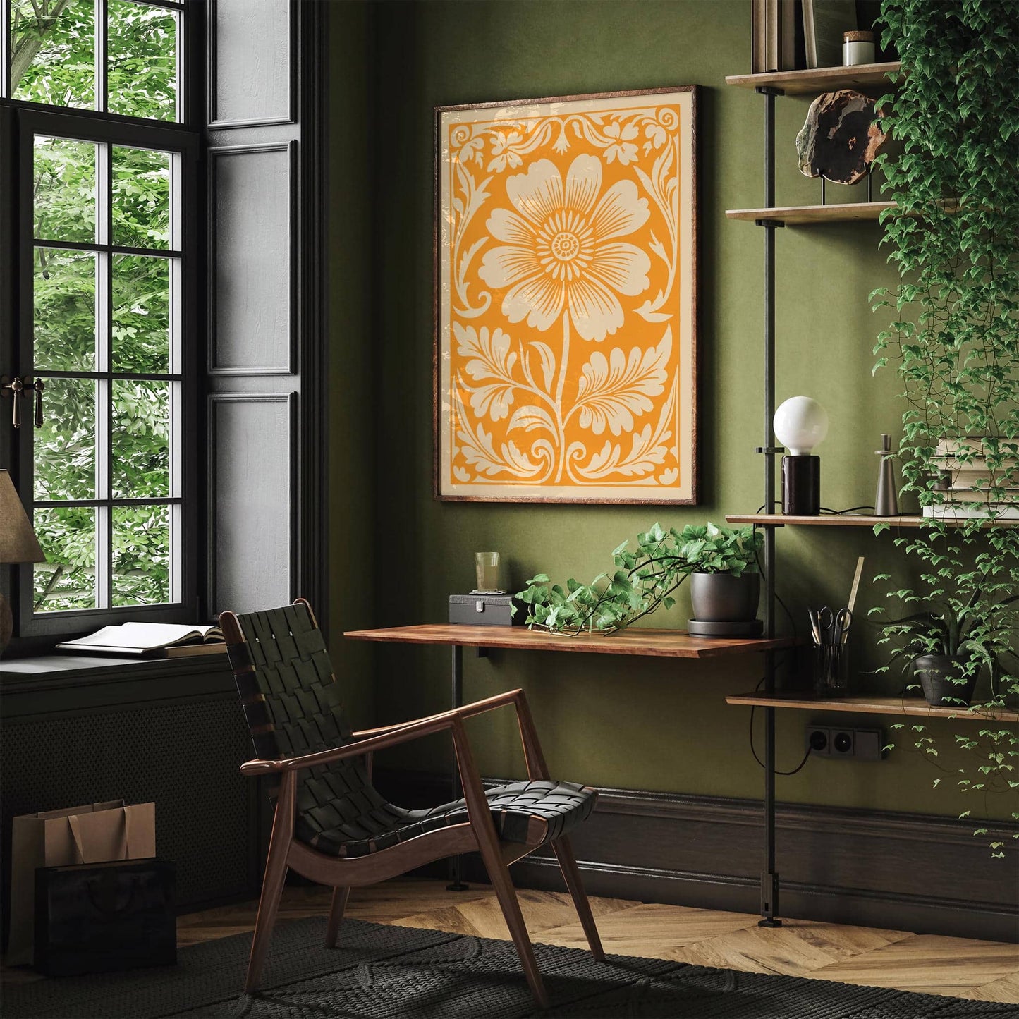 Yellow Rococo Floral Botanical Art Print Poster