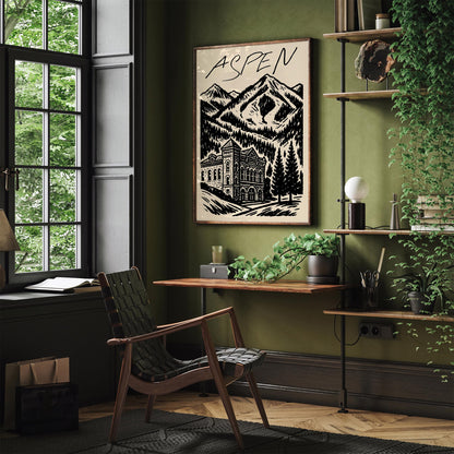 Aspen Black Ink Travel Poster