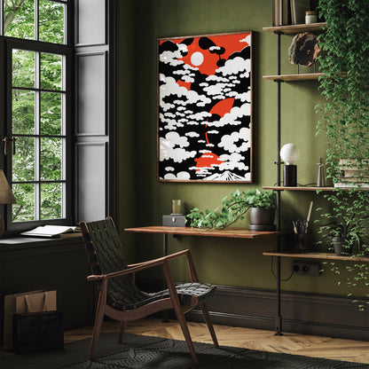 Japanese Red Black Landscape Art Print