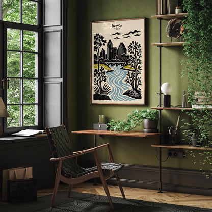 Austin Texas Poster - Cityscape Wall Art - Retro Travel Print