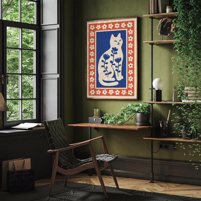 Blue Cat Flower Lover Poster