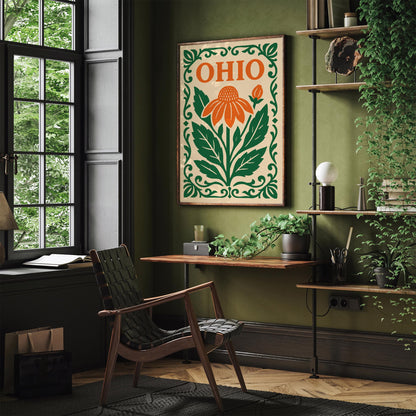 Ohio Travel Poster with Big Orange Flower