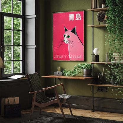 Japanese Cat Island Pink Poster