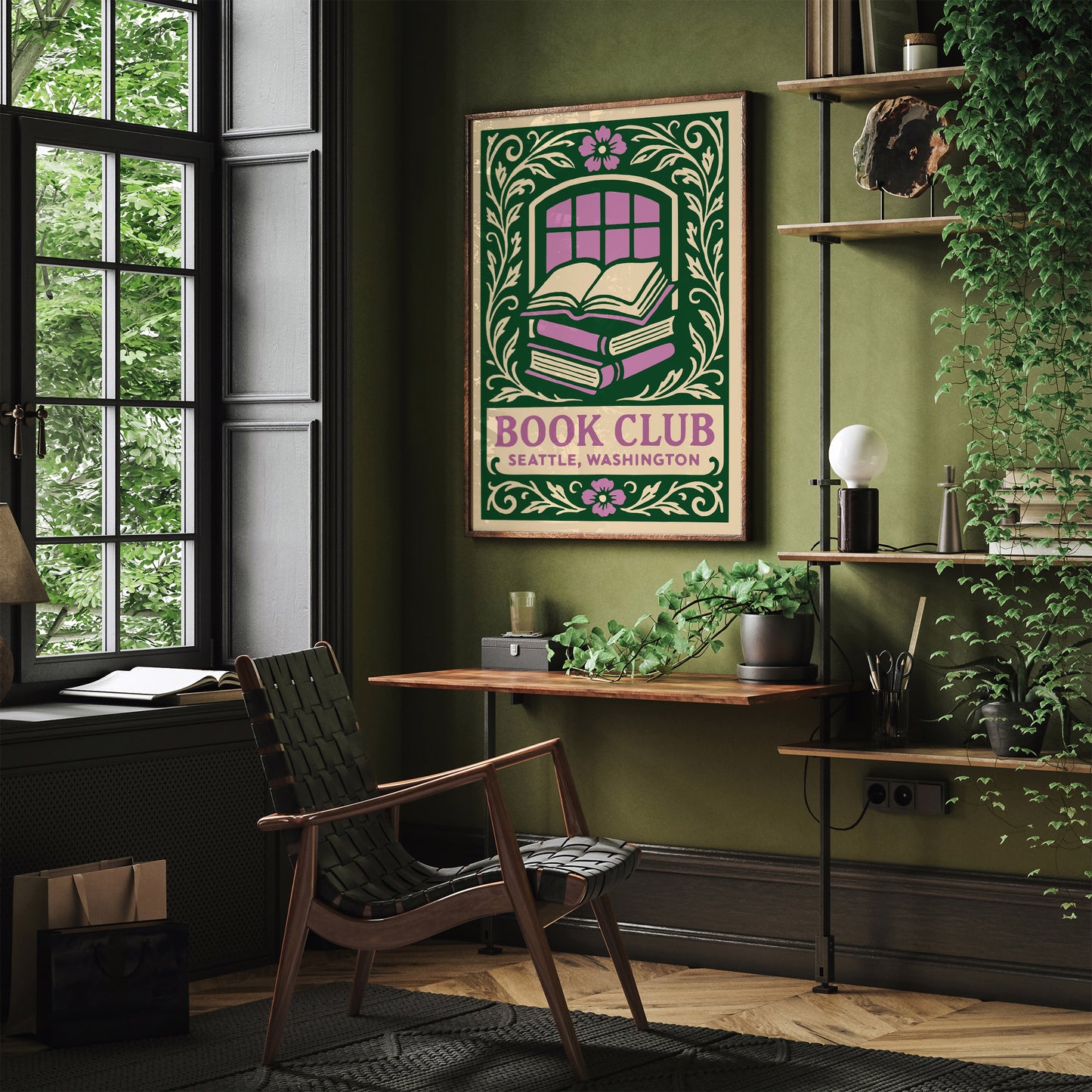 Book Club Seattle Poster - Floral Wall Art for Book Lovers
