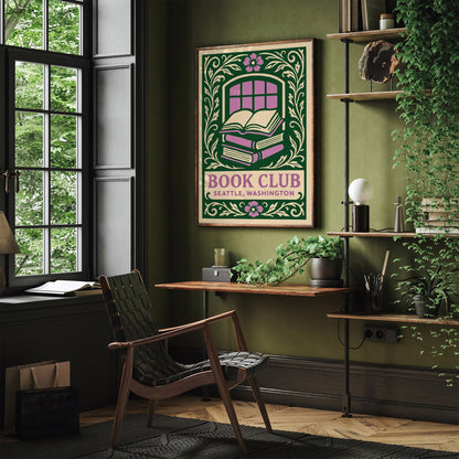 Book Club Seattle Poster - Floral Wall Art for Book Lovers